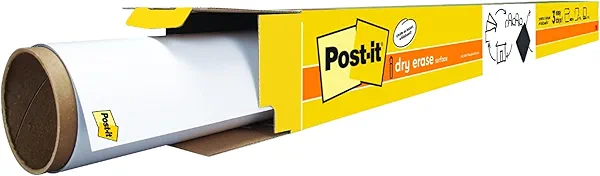 Post-it Dry Erase Whiteboard Film Surface for Walls, Doors, Tables, Chalkboards and More, Removable Sticky White Board for Wall, Stain-Proof, Easy Installation, 6 ft x 4 ft Roll