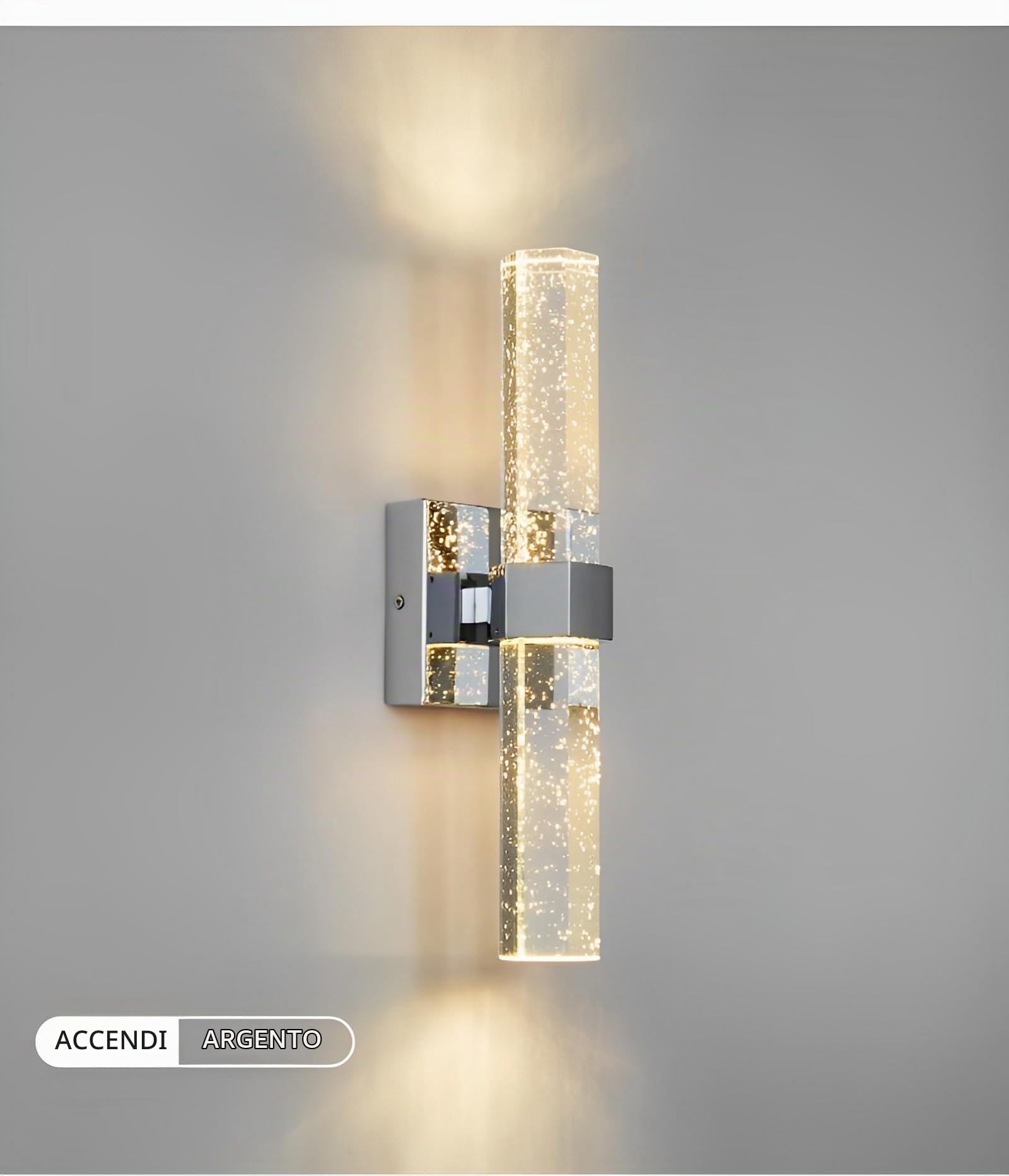 Luci da Parete per Interni Paralumi di Cristallo per Lampade a Parete Lampada da Parete a LED Applique Tricolori per Hotel,Camera da letto,Corridoio,Bagno,Illuminazione per Interni (Cromo)