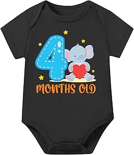 Lillypupp Monthly milestone four months birthday unisex cotton baby Bodysuit romper bodysuit for new born. 4 months baby b...