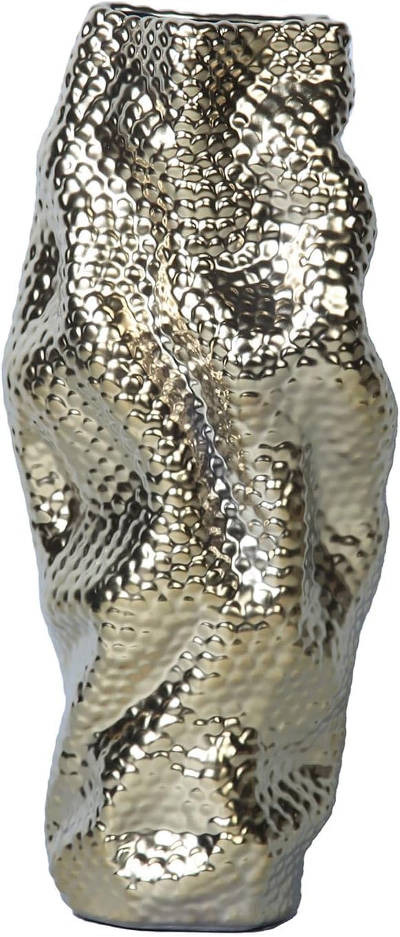 Vase Tabletop Gold Ceramic Decorative Contemporary Design Modern Home Decor Accent