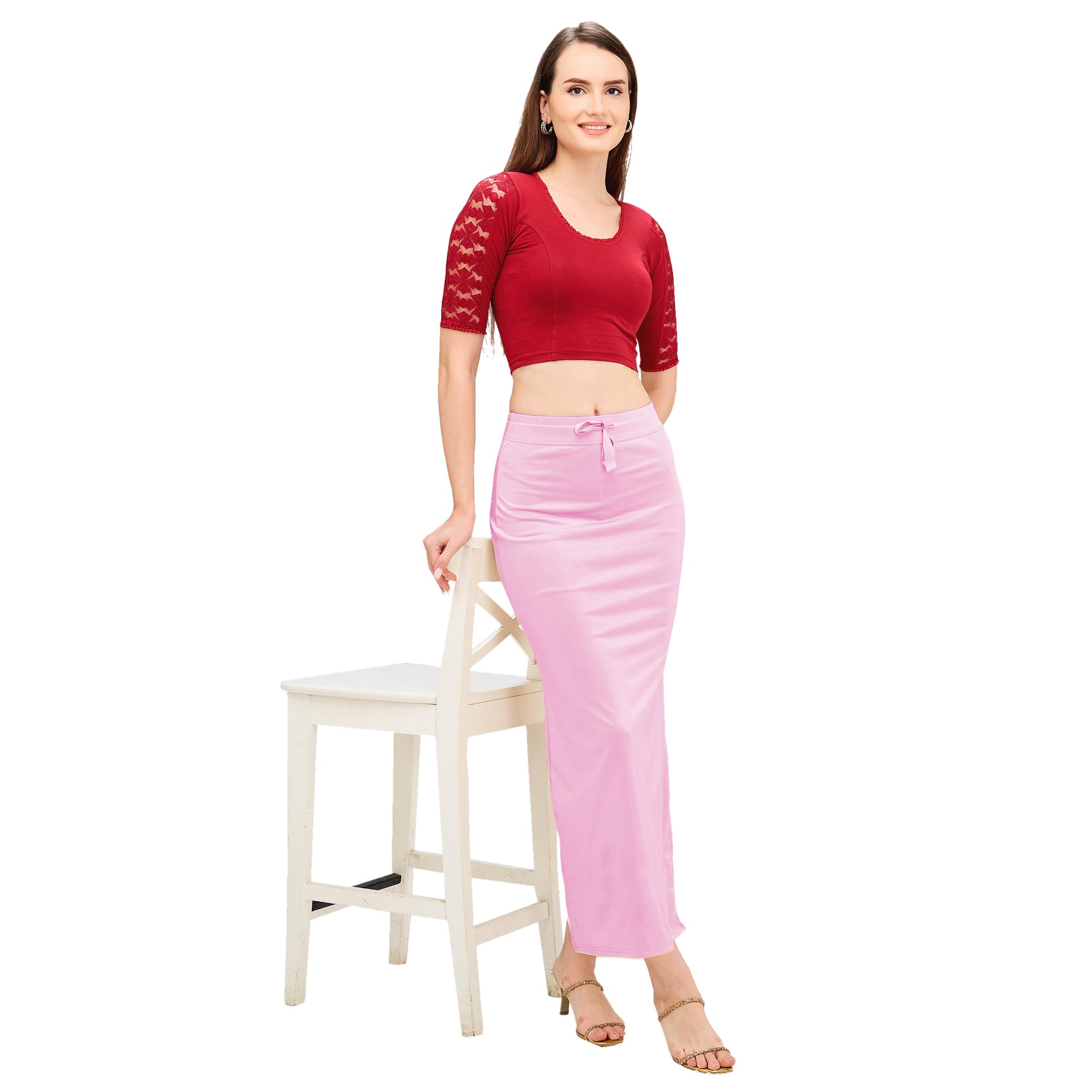 desi girl Satin Shimmer Stretchable Saree Shapewear Petticoat with Drawstring for Women | Mermaid fit Saree Petticoat with Side Slit for Easy Movement | Saree Shaper | Long inskirt-picture-19