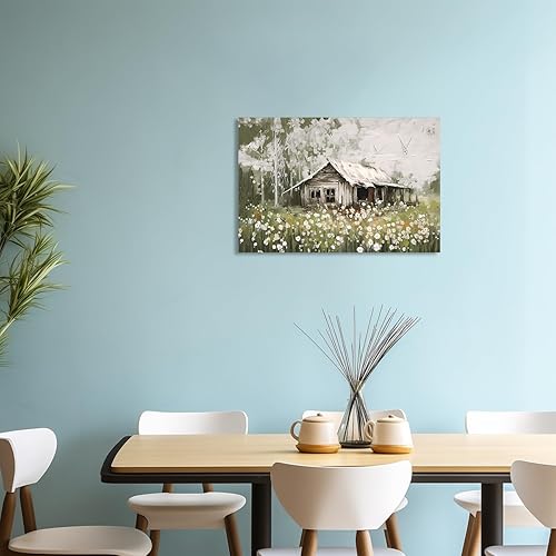 Miniatura 4 de QIXIANG Lienzo de granero antiguo de granja, arte para pared, diseño de flores blancas rústicas, paisajes, impresiones para sala de estar,