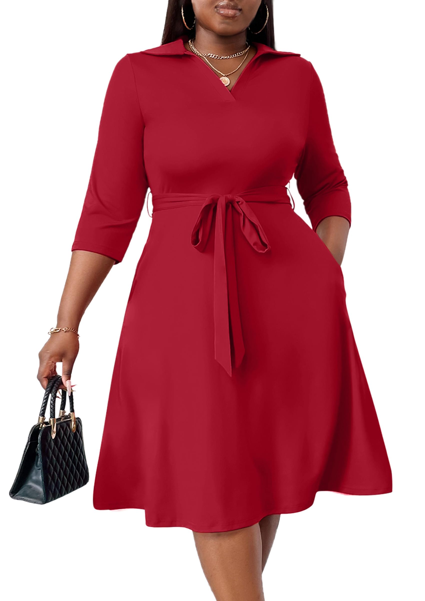 FANDEE Plus Size Midi Dress for Women Casual - Fit and Flare Summer Dresses