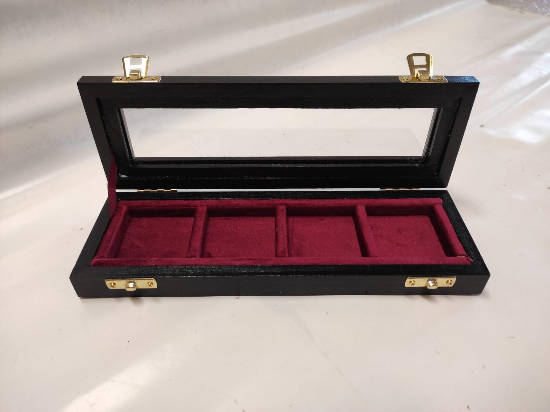 Cofanetto in legno per monete e medaglie 4 caselle 50x50 mm con vetro 3 mm e velluto italiano, numerato e certificato, espositore da collezione artigianale – Coins&More
