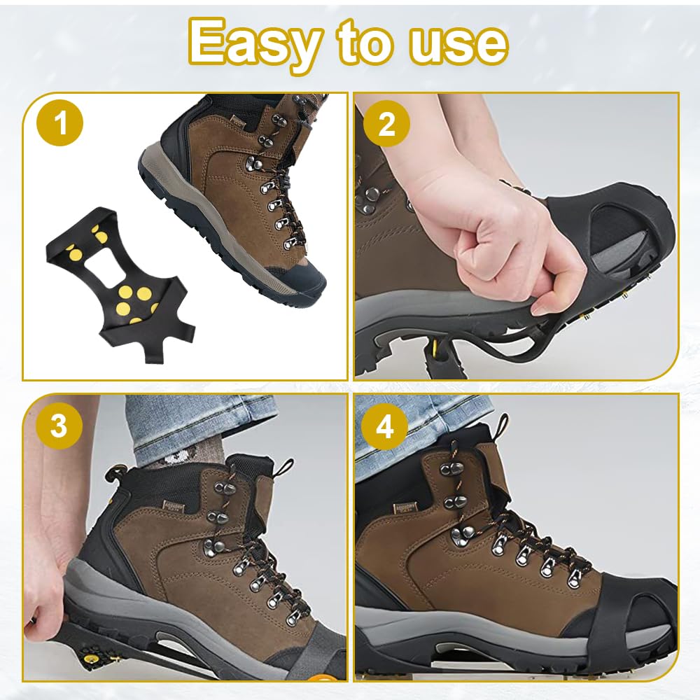 WIN.MAX Klimijzers, eispikes, schoenklauwen met 19 roestvrij stalen tanden, spikes, schoenenklauwen, ijspikes voor klimmen, bergbeklimmen, trekking, high altitude, winter, outdoor, zwart, L