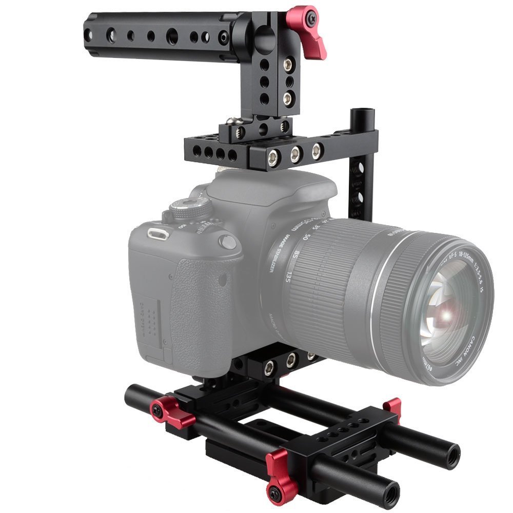 CAMVATE ramka na aparat uchwyt górny uchwyt statyw płyta montażowa do Canon Nikon Sony Panasonnic (czerwona)