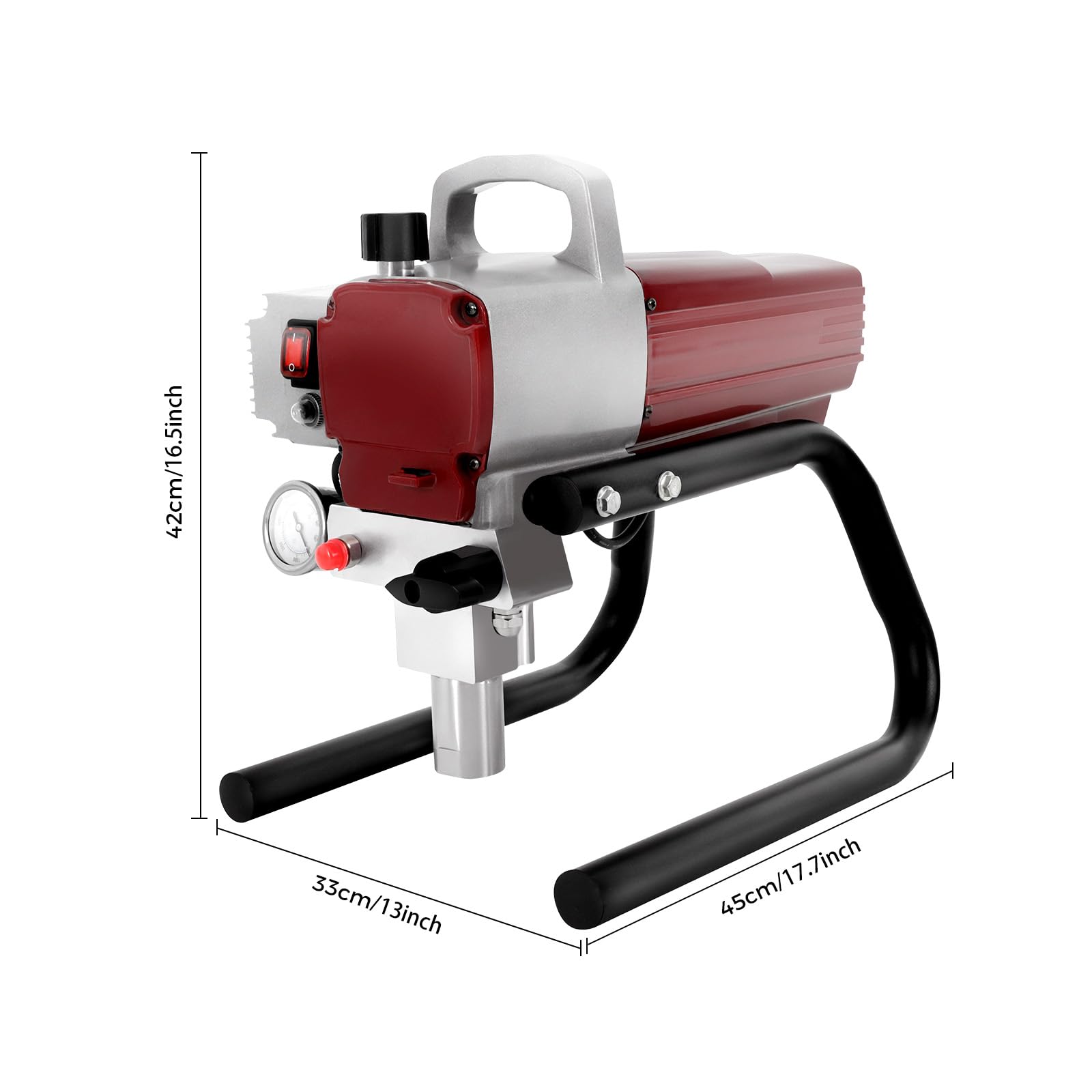 Sistema de pulverización sin aire para pared, 1800 W, 1,8 l/min, sistema de pulverización sin aire con manómetro, pistola pulverizadora de 25 MPa, longitud de manguera de 10 m