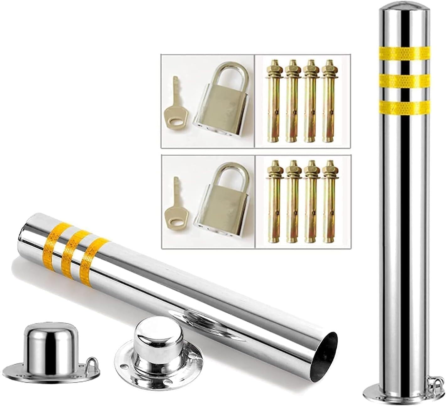 CukUJH Parking Guardrails Stainless Steel Security Posts for Vehicle Driveways Parking Barriers Pack of 2