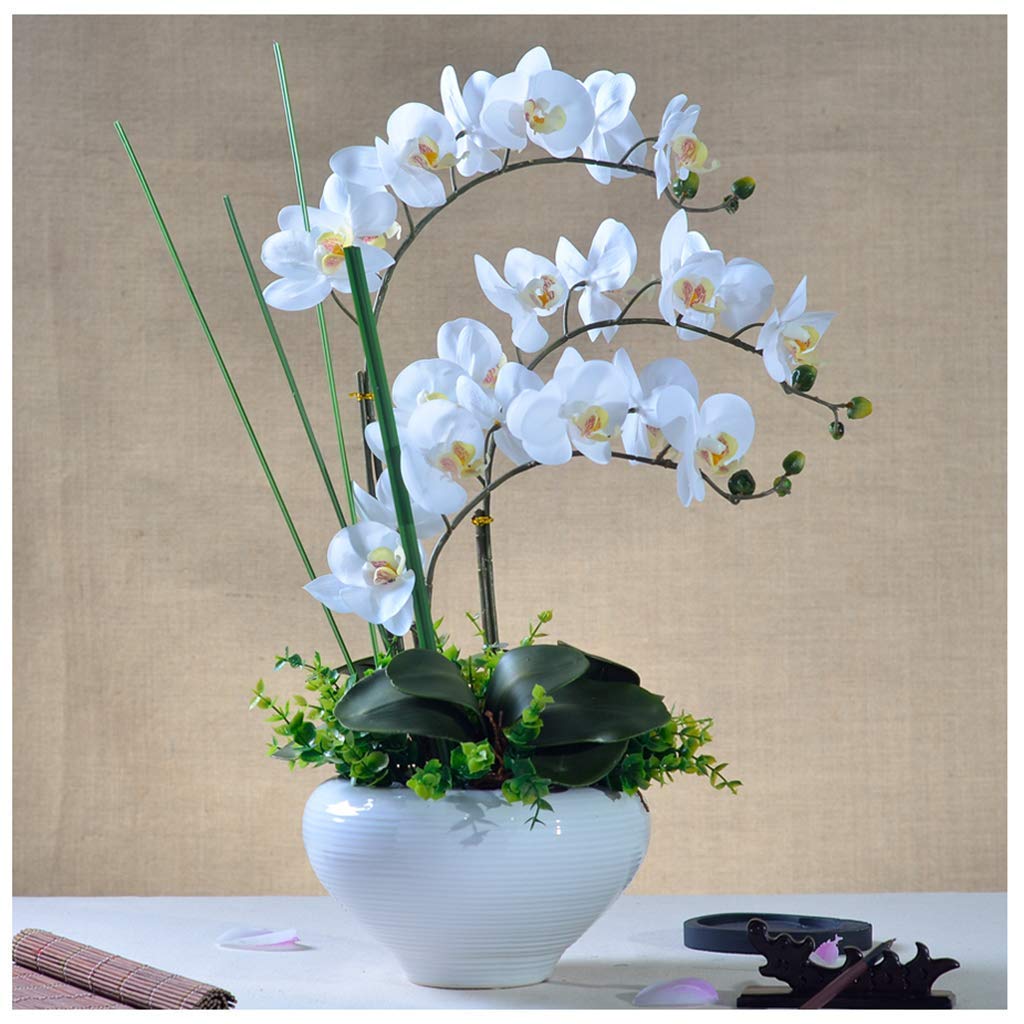 Flor de orquídea Rosa Artificial, Plantas Artificiales, bonsái Decorativo de Flores Falsas con jarrón de cerámica, arreglo de Plantas vívidas, Fiesta, decoración del hogar, Comedor