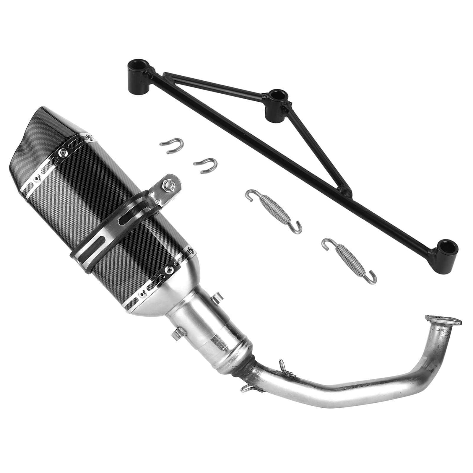 Cryfokt de Escape Completo, Cabezal y Silenciador de Acero Inoxidable para Motocicleta GY6 125, con Estilo de Fibra de Carbono, Resistente a la Corrosión, Fácil Instalación para