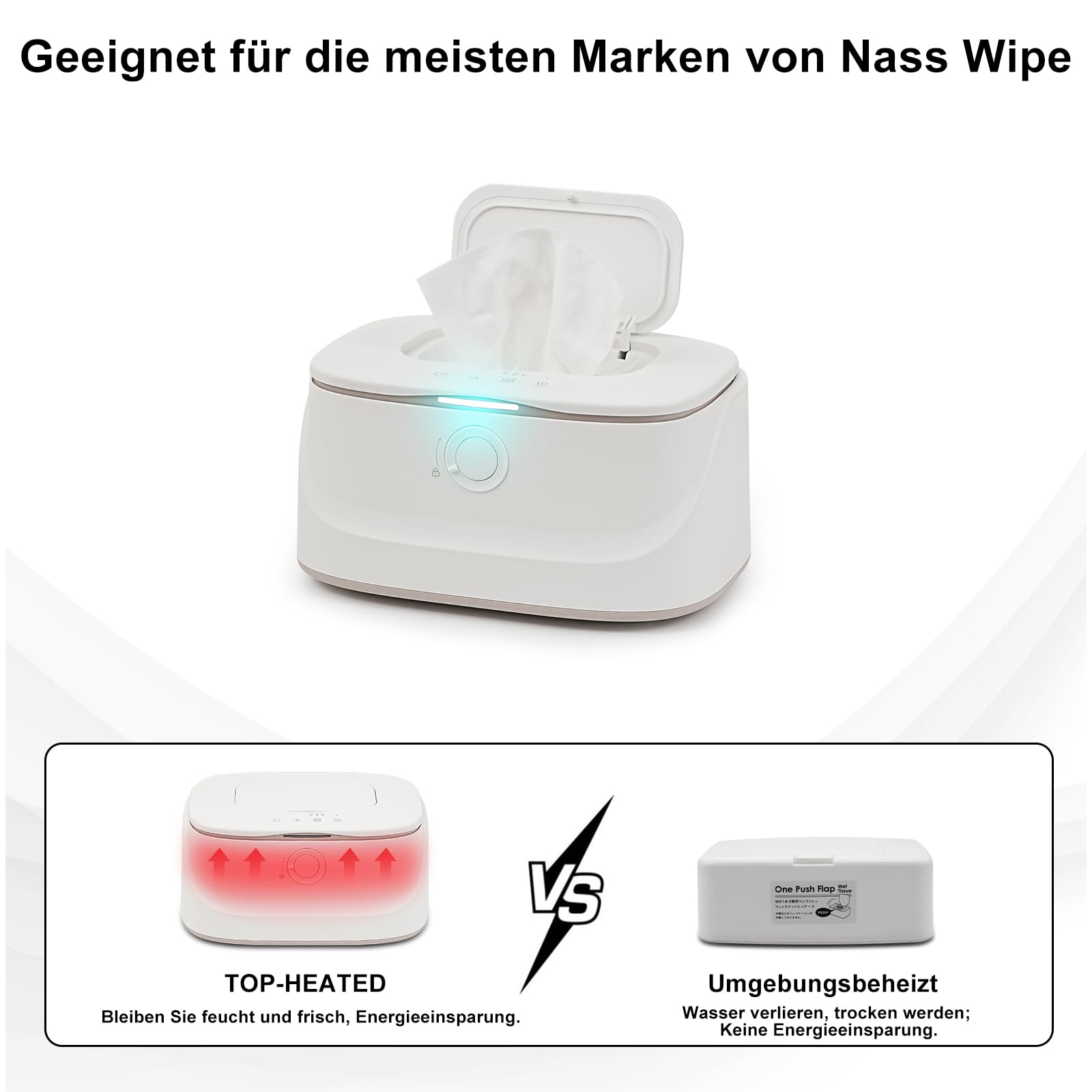 Smart Baby Feuchttücher Wärmer - DREI Temperaturen Anpassung, Kleine Nachtleuchte Weicher Augenschutz, Top-Heizung Frische Handtücher Heizung, Energiesparende Alltagsgegenstände für Babys