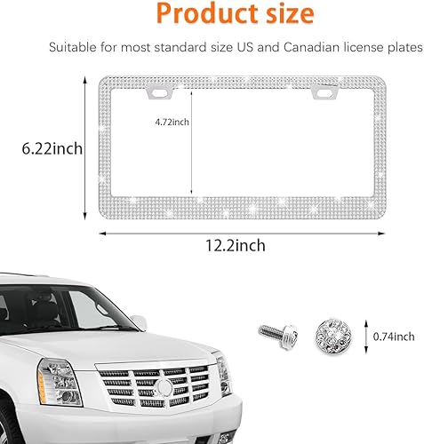 Miniatura 6 de Ziciner Marco de matrícula con diamantes de imitación brillantes, soporte para placa de matrícula con cristales deslumbrantes, acero inoxidable