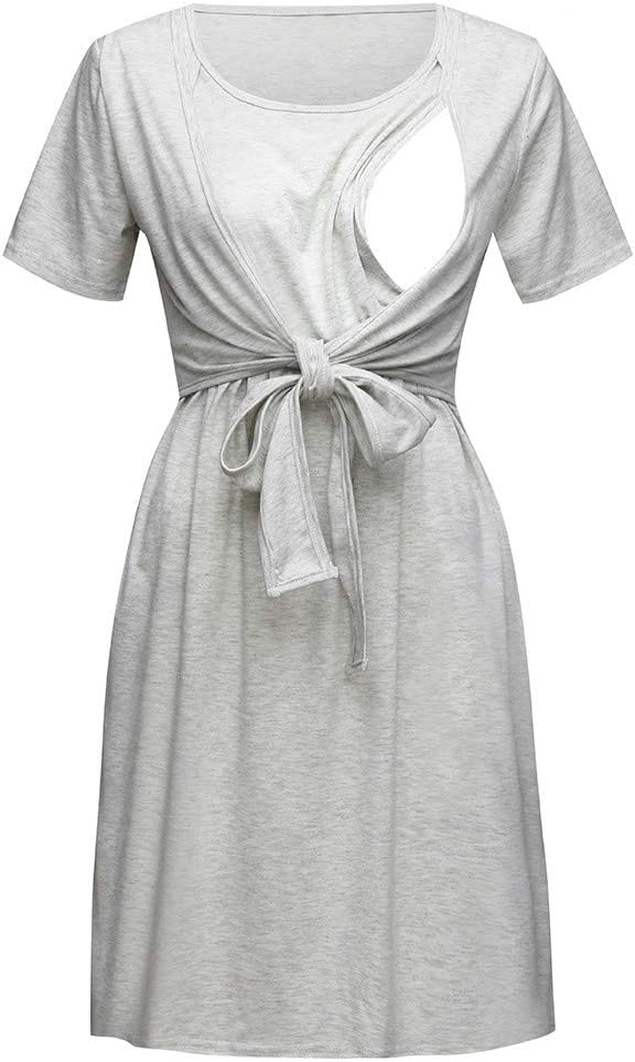 manadlian Women Maternity Dress, Women's Summer Solid Color Nursing Baby Nightgown Breastfeeding Sleepwear Dress Short Sleeve Sundress Round Neck Dress