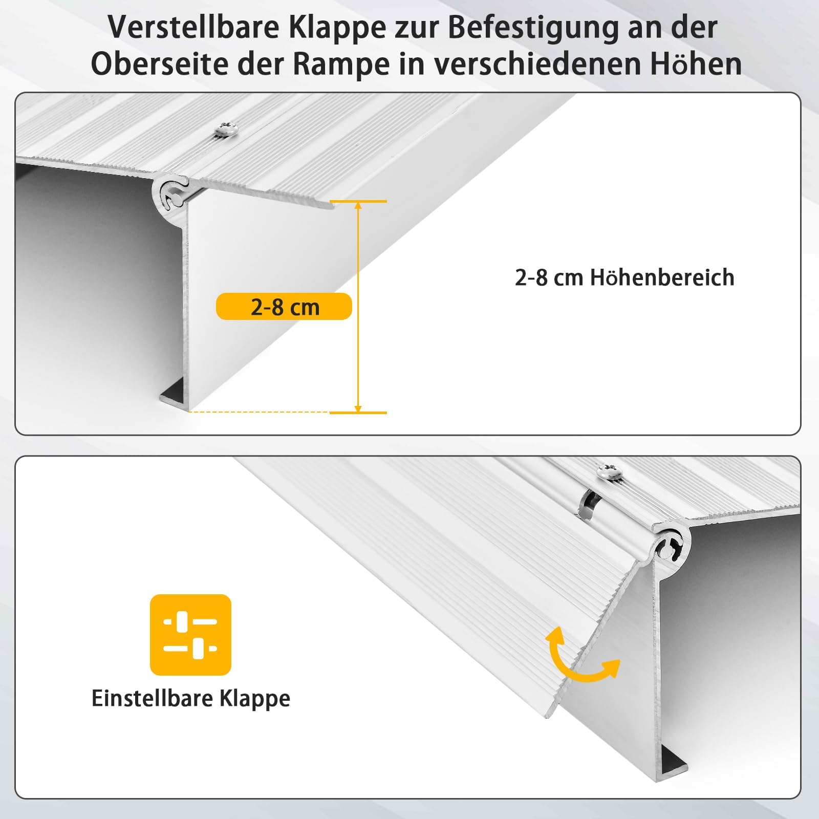 FANTASK Rampa per marciapiede antiscivolo con design a rampa regolabile e portata di 317 kg, rampa per soglia in alluminio, per carrozzina e sedia a rotelle, altezza 8,5 cm