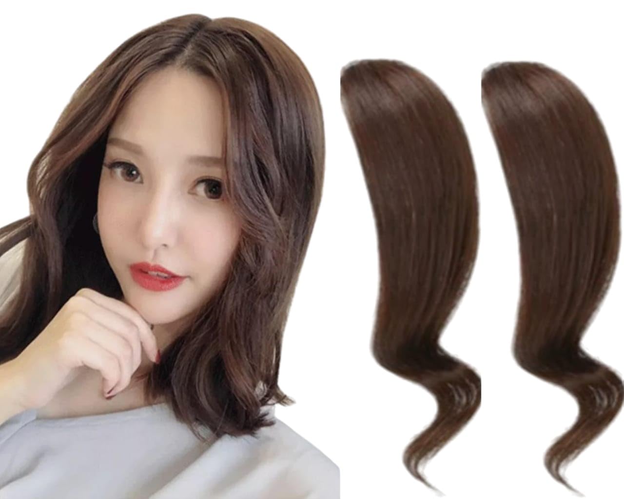HAIR WALA™ 02 PCS, 100% Kanekalon Japenese Hair, Light Weight Wavy Side Bangs One Clip Hair Extension, 12 Inches Long, Matte Finish (Brown)
