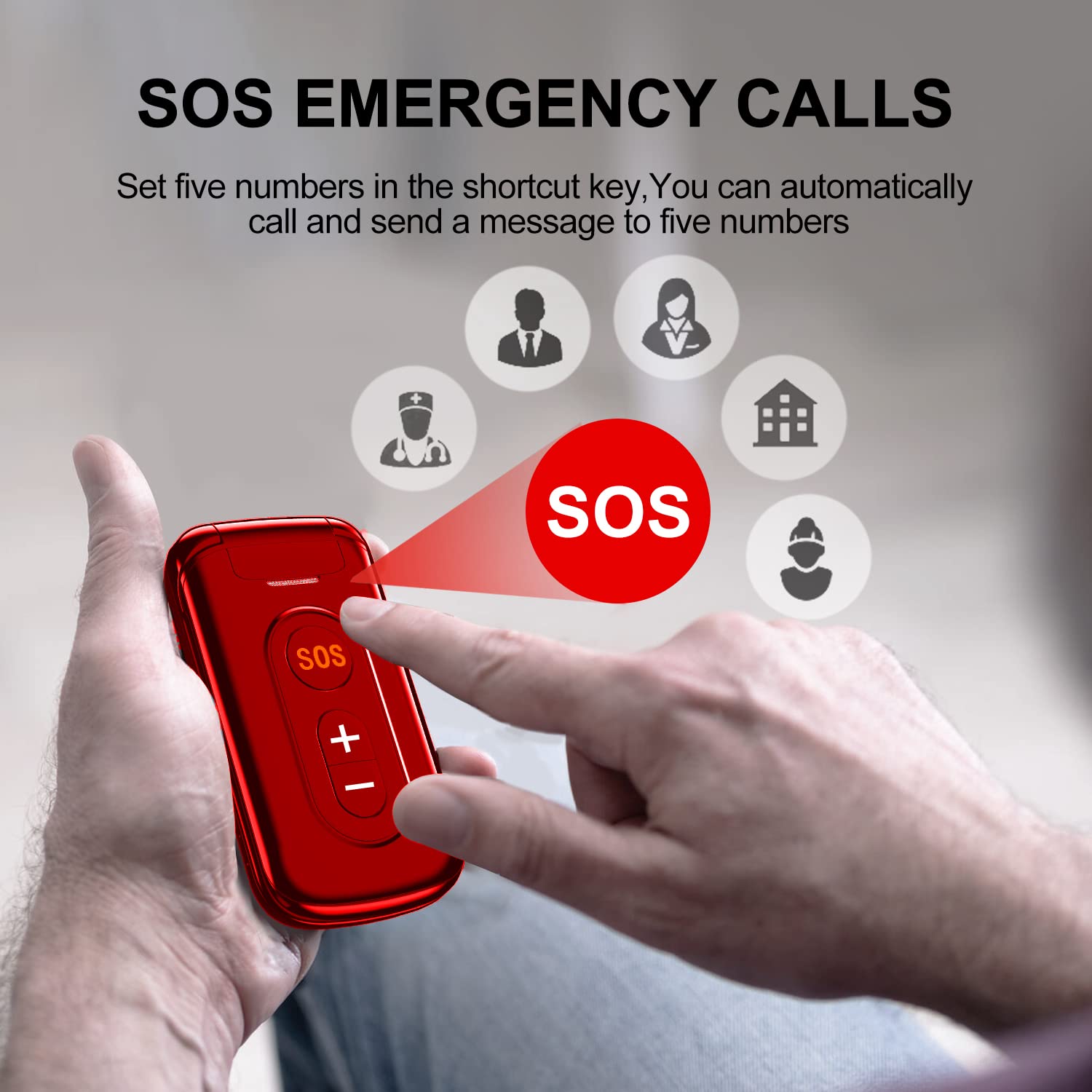 Teléfono Móvil con Tapa para Personas Mayores Dual SIM Telefono Móvil Basico con Teclas Grandes, Pantalla de 2,4 Pulgadas, 1400mAh Batería,Botón SOS, Fácil de Usar (Rojo)