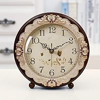 Vista 5 de Justup Reloj de mesa vintage, estilo retro europeo sin tictac, reloj de escritorio operado con baterías, movimiento silencioso de cuarzo para Marrón