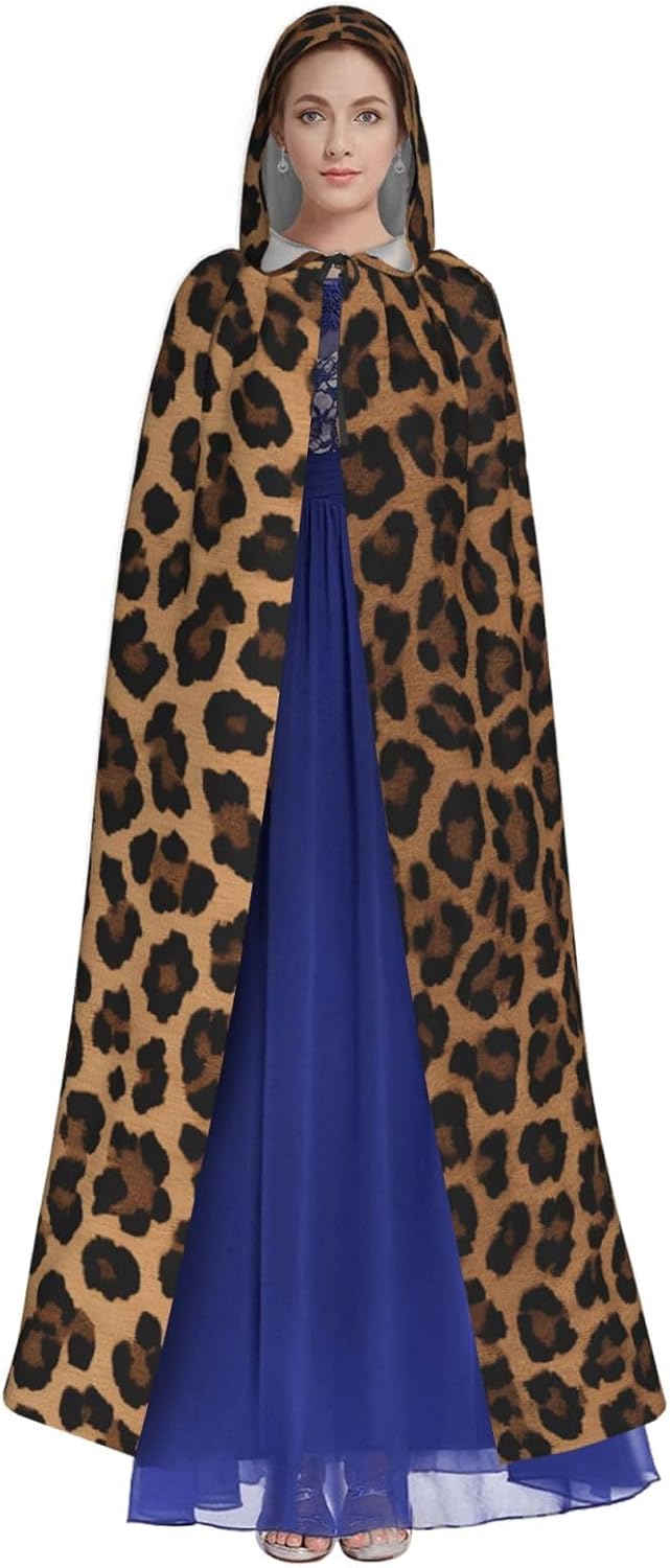 (Wild Leopard Animal) Unisex Hooded Cloak Cape with Hood Halloween Cosplay Costume Robe for Men Women