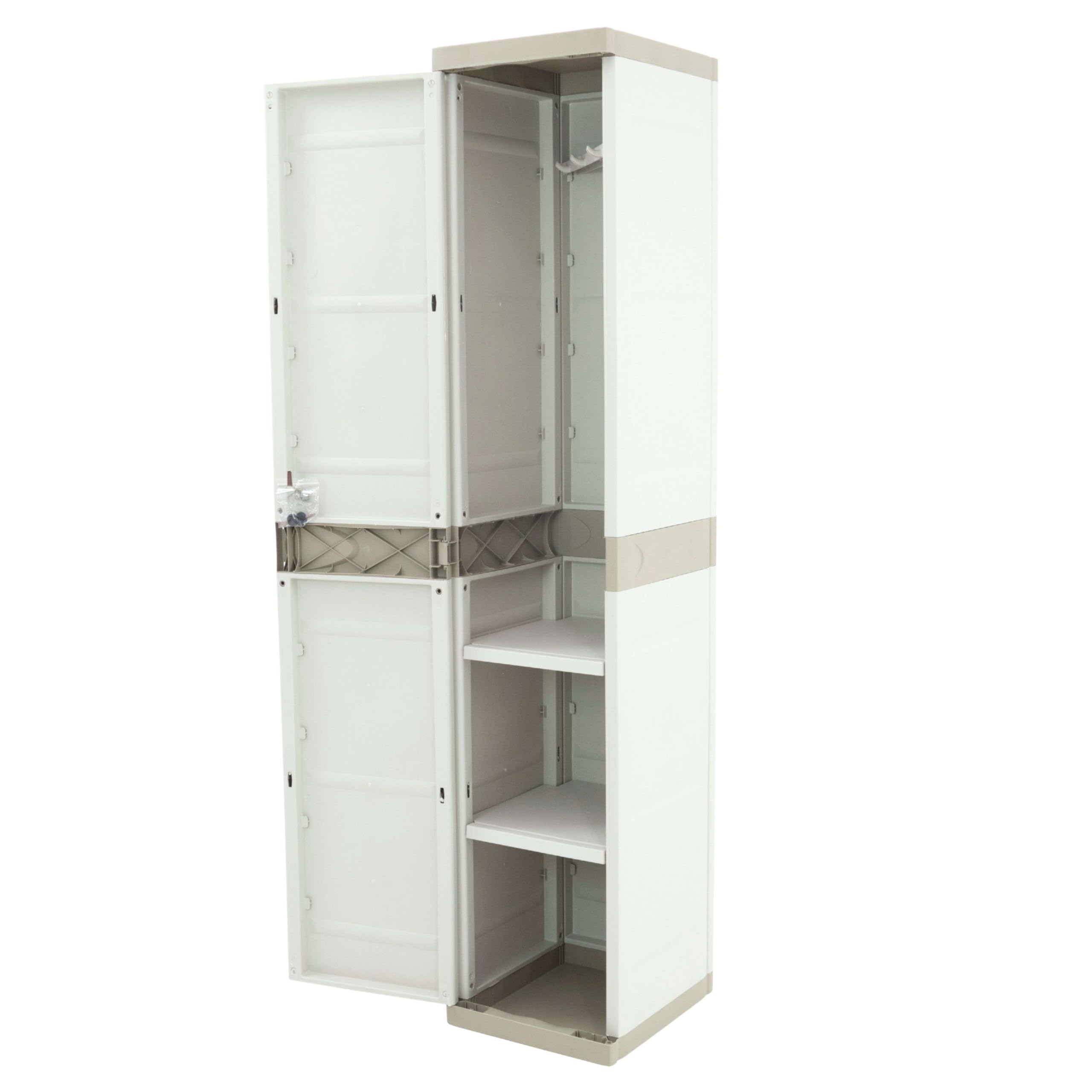 Miroytengo Armario Taquilla de Resina Titanium, Armario Alto de Jardín 1 Puerta 2 Baldas Beige 35x176x41 cm