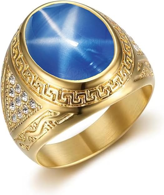DONGHU 10K 14K 18K Solid Gold 3.0Ct Blue Star Sapphire Ring for Men