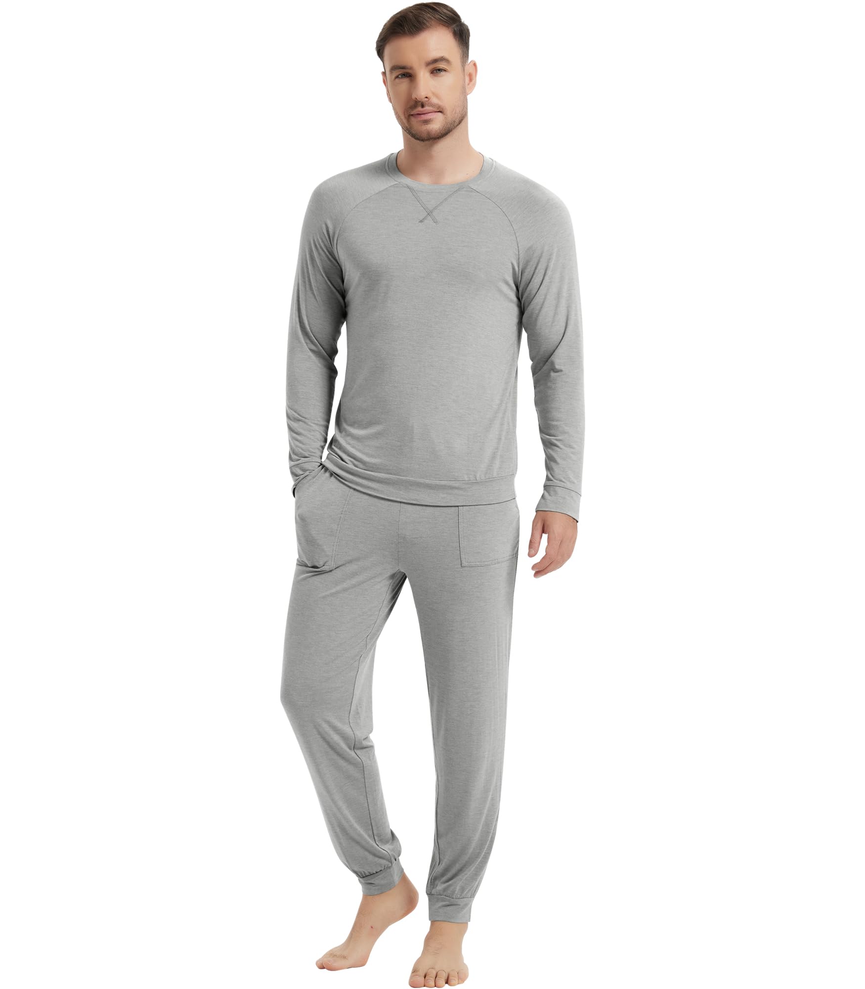 NACHILA Men's Pajamas-Viscose Made from Bamboo, Long Sleeve Sleepwear Top Soft Pants Pj Set with Pockets Stretchy Pajama Sets