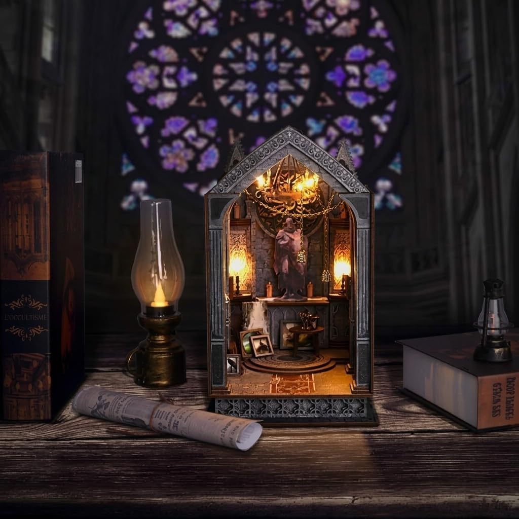 DIY Miniature House Book Nook Kit for Adults and Teens, 3D Wooden Puzzle Bookshelf Decor, Book Nook Craft Kit, Quite Night Theme