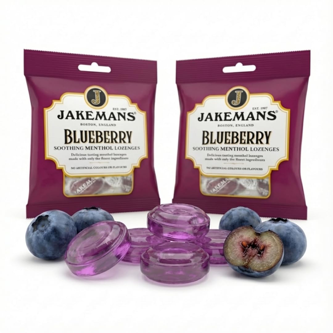 Jakemans Blueberry Boiled Sweets 2 x 73g - Traditional Hard Candy with Natural Flavour - Vegetarian, No Artificial Colours or Flavours