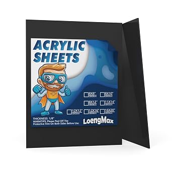 2-Pack Black Acrylic Sheets 8x12in - 1/8" Thick 3mm for Precision Laser Cutting, Includes Protective Paper for DIY Handcrafts & Signs