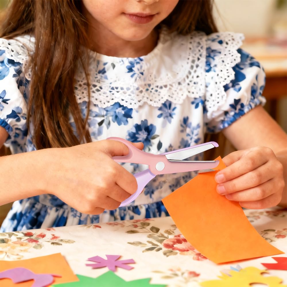 Forbici per Bambini - Forbici di Sicurezza in Acciaio Inox per Bambini con Lame in Acciaio Inox e Bordo di Sicurezza per Scuola Materna, Principianti, per Destrorsi e Mancini, Rosa-Viola