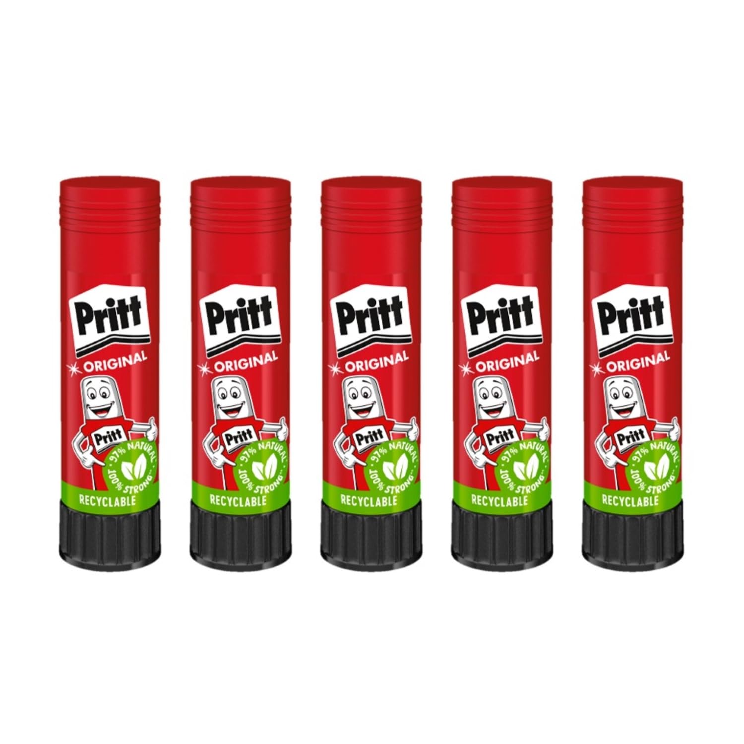 Pritt Klebestift 43g (5er-Pack), sicherer und kinderfreundlicher Kleber für Kunst und Bastelarbeiten, starker Klebstoff für Schule & Bürobedarf