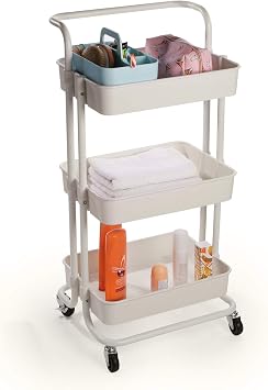 3 Tier Storage Trolley | Bathroom, Kitchen & Utility Unit | Book Cart | Make Up Rack | Mobile Organiser | Fruit & Vegetable Storage | M&W (White)