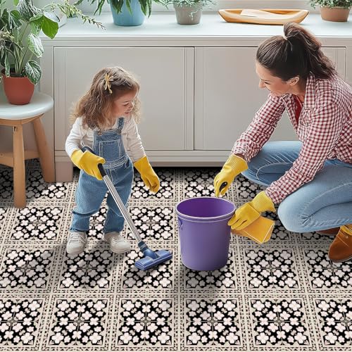 HOMETITUTE 10PCS 12x12 Inch Soft Pink Cherry Blossom Flower Design on Black Floor Tiles Peel and Stick Removable Self Adhesive DIY Vinyl Flooring Stickers for Kitchen Bathroom Living Room Home Decor by HOMETITUTE - Image 6