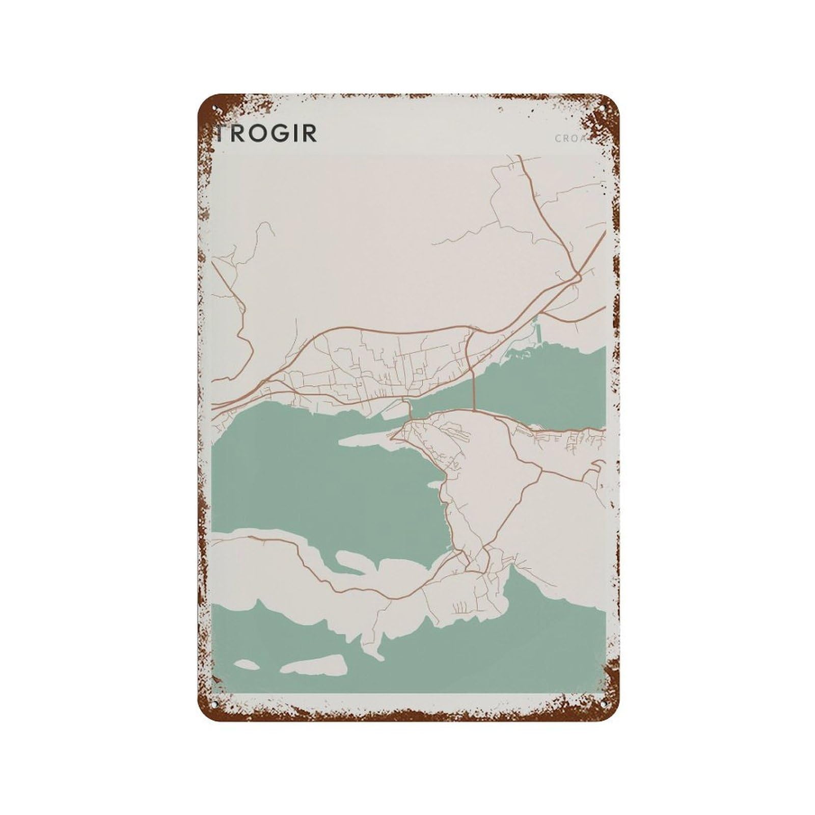 xiaoxiaoshen Trogir Map Croatia Travel Gift Farmhouse Decor Wall Decor Art Metal Tin Poster Modern Home Decor Art Home Bar Shop Decorations Vintage Sign 30x20cm