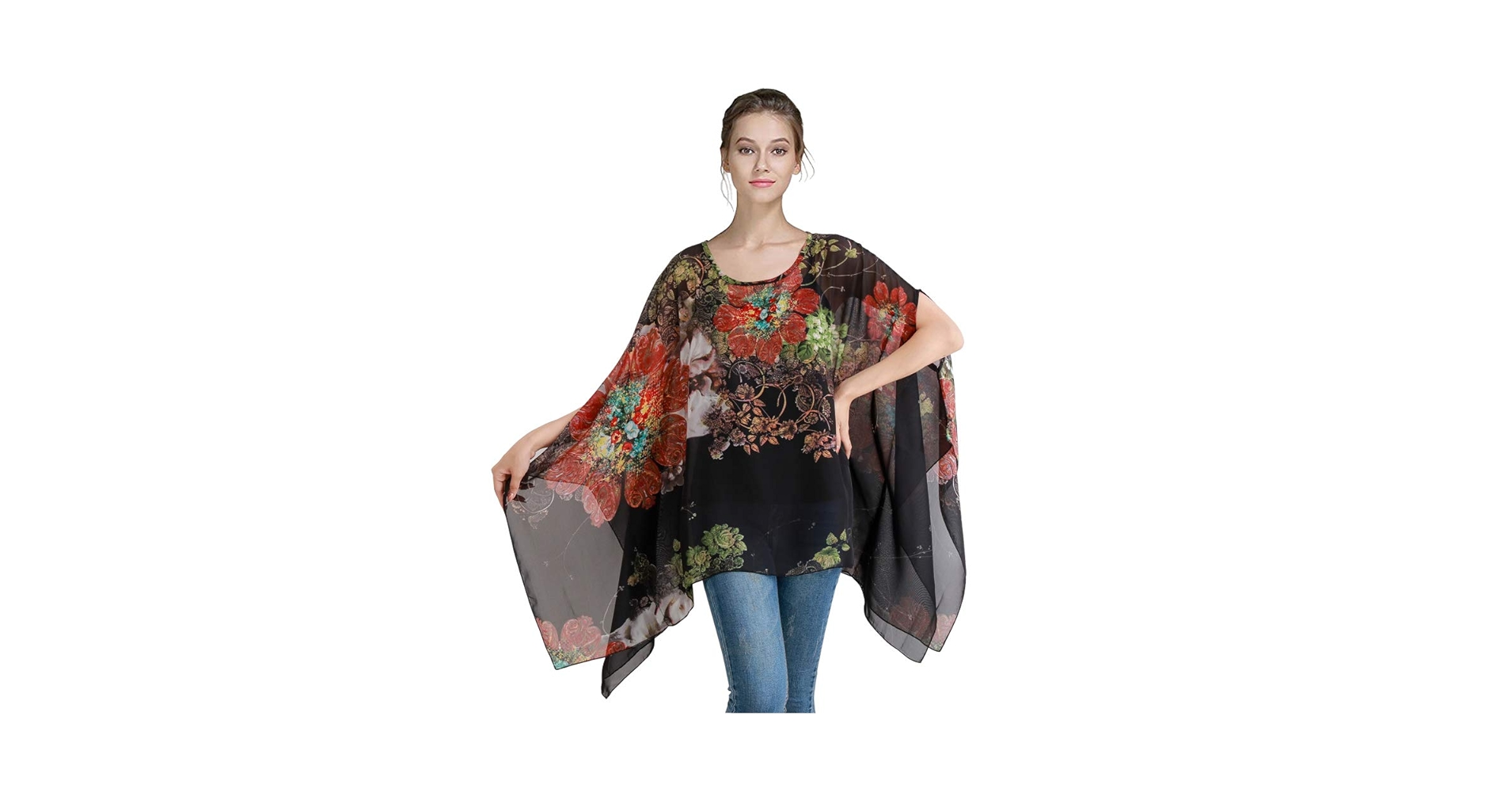 Max Hsuan Women's Loose Solid Sheer Chiffon Caftan Poncho