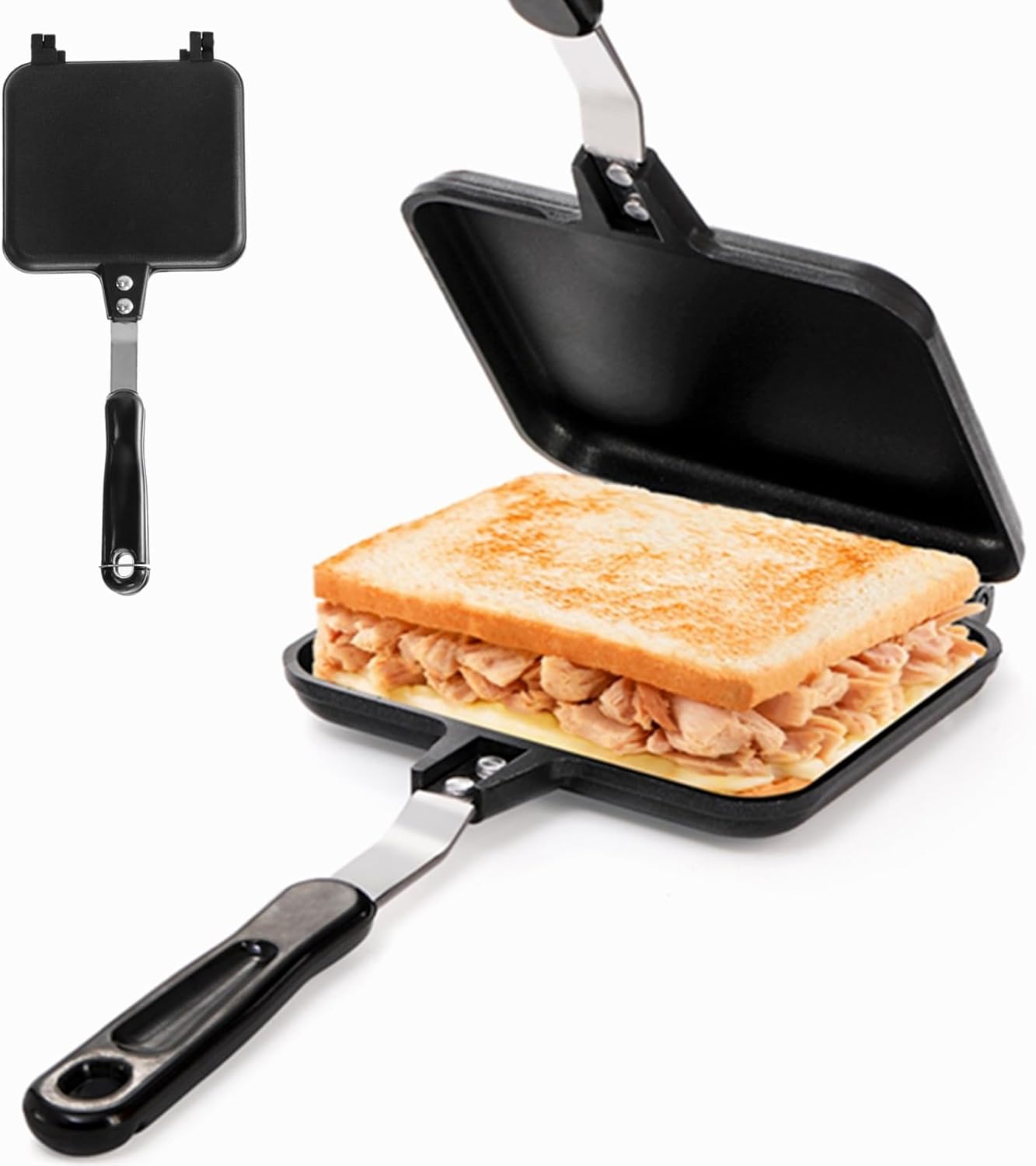 Hot Sandwich Maker, Sandwich Toaster Gas Stove, Double-sided Non-stick Frying Pan for Bread Cheese Pancake Breakfast, Stovetop Sandwich Grill Press Flip Pan for Camping Home