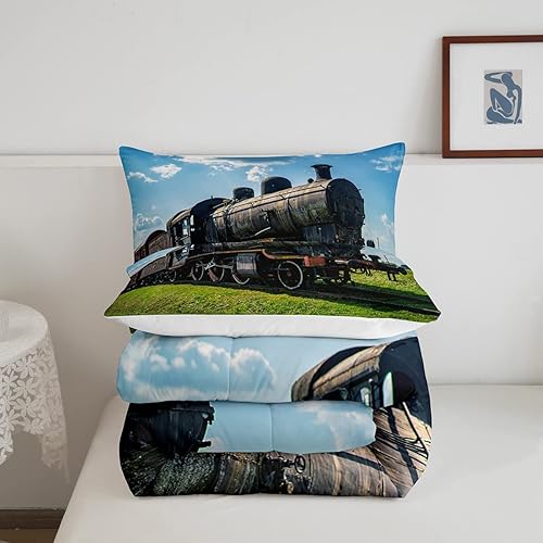 Miniatura 5 de Erosebridal Juego de edredón de tren tamaño matrimonial, juego de ropa de cama retro con motor de vapor para niños y adolescentes, juego de edredón