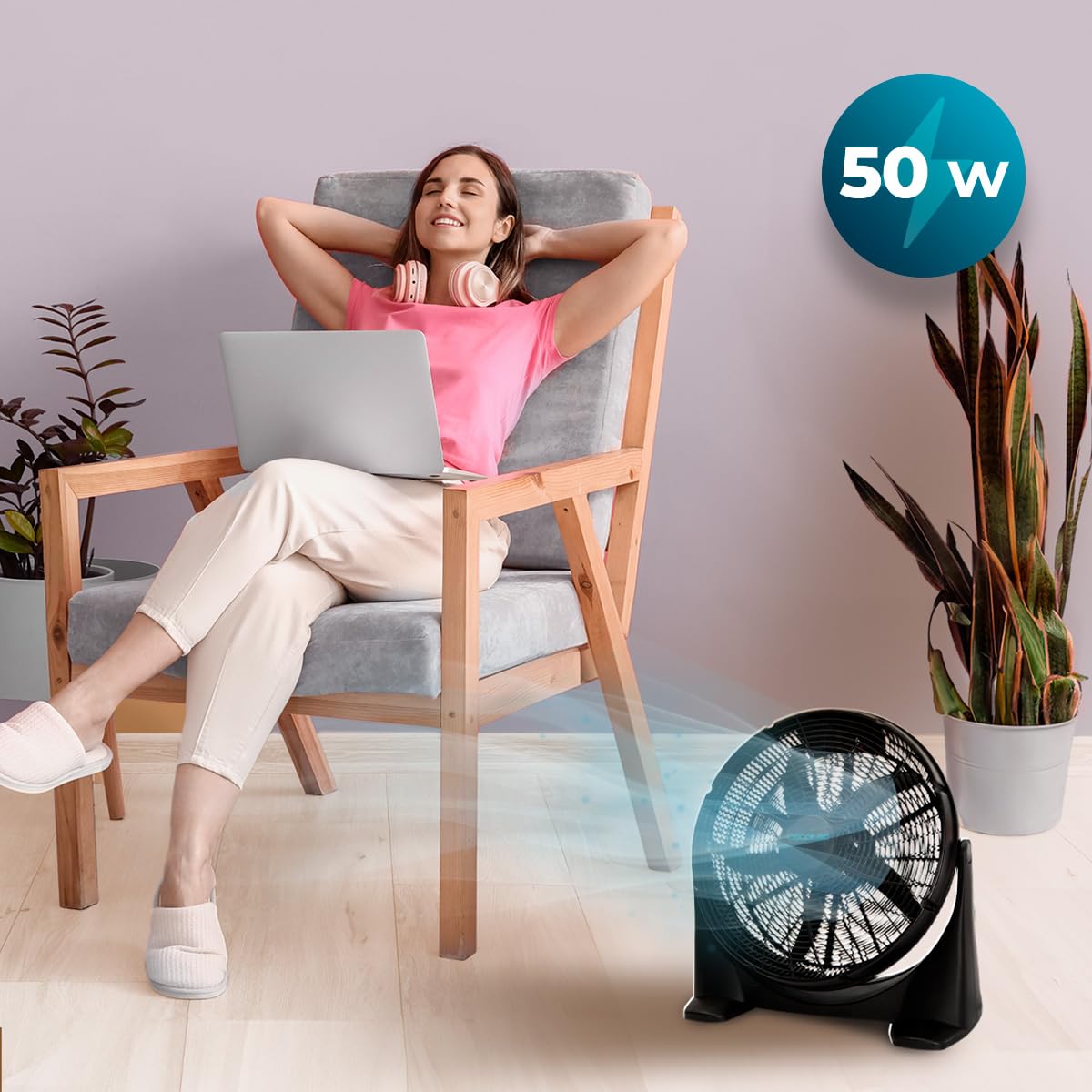 Cecotec - EnergySilence 1400 FloorFlow Przemysłowy wentylator podłogowy - 50 W, średnica 14 cali, 3 prędkości, 5 aerodynamicznych łopatek, łatwa obsługa i maksymalne bezpieczeństwo