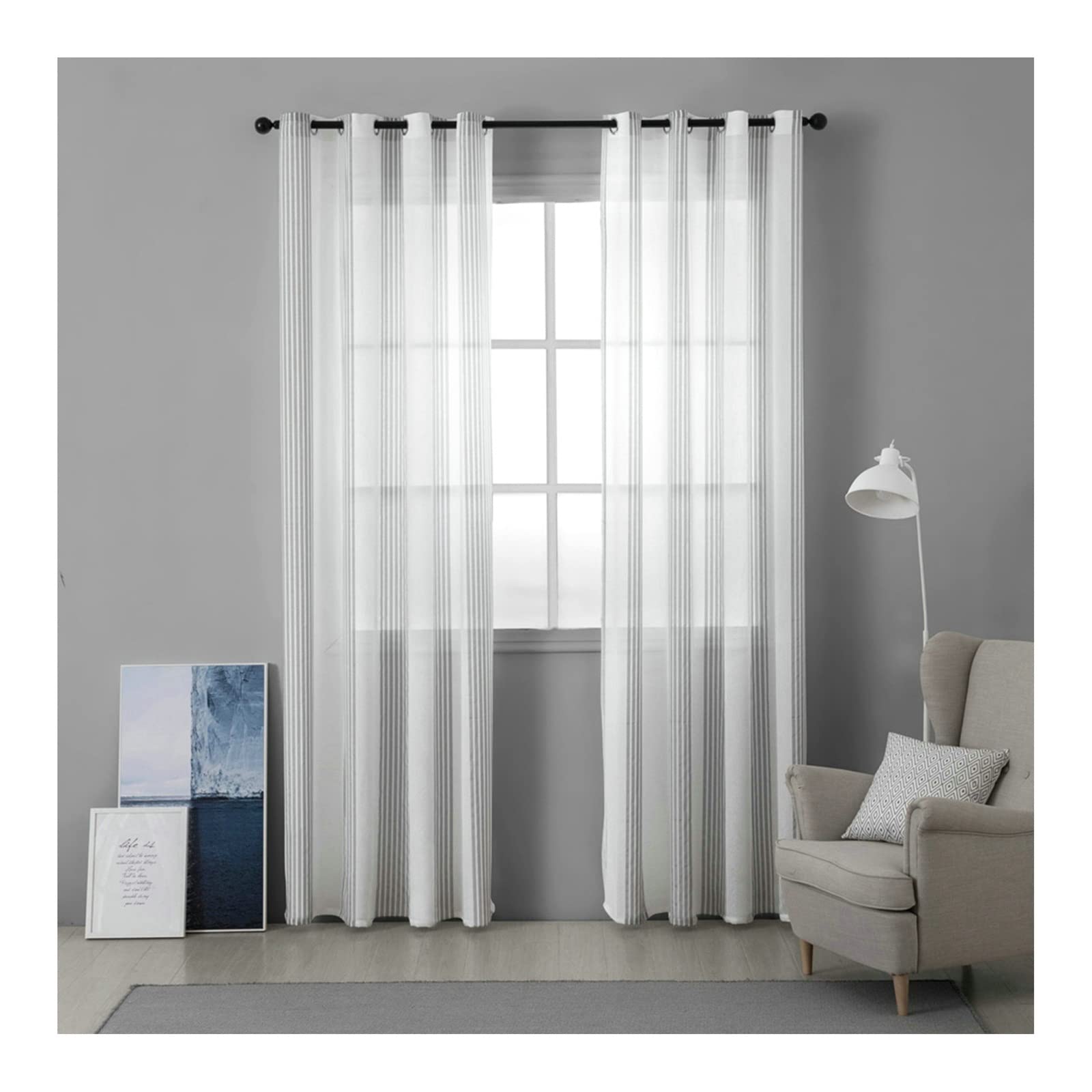 Cortinas para salón translúcidas grises de 214x86 cm, juego de 2 cortinas para dormitorio