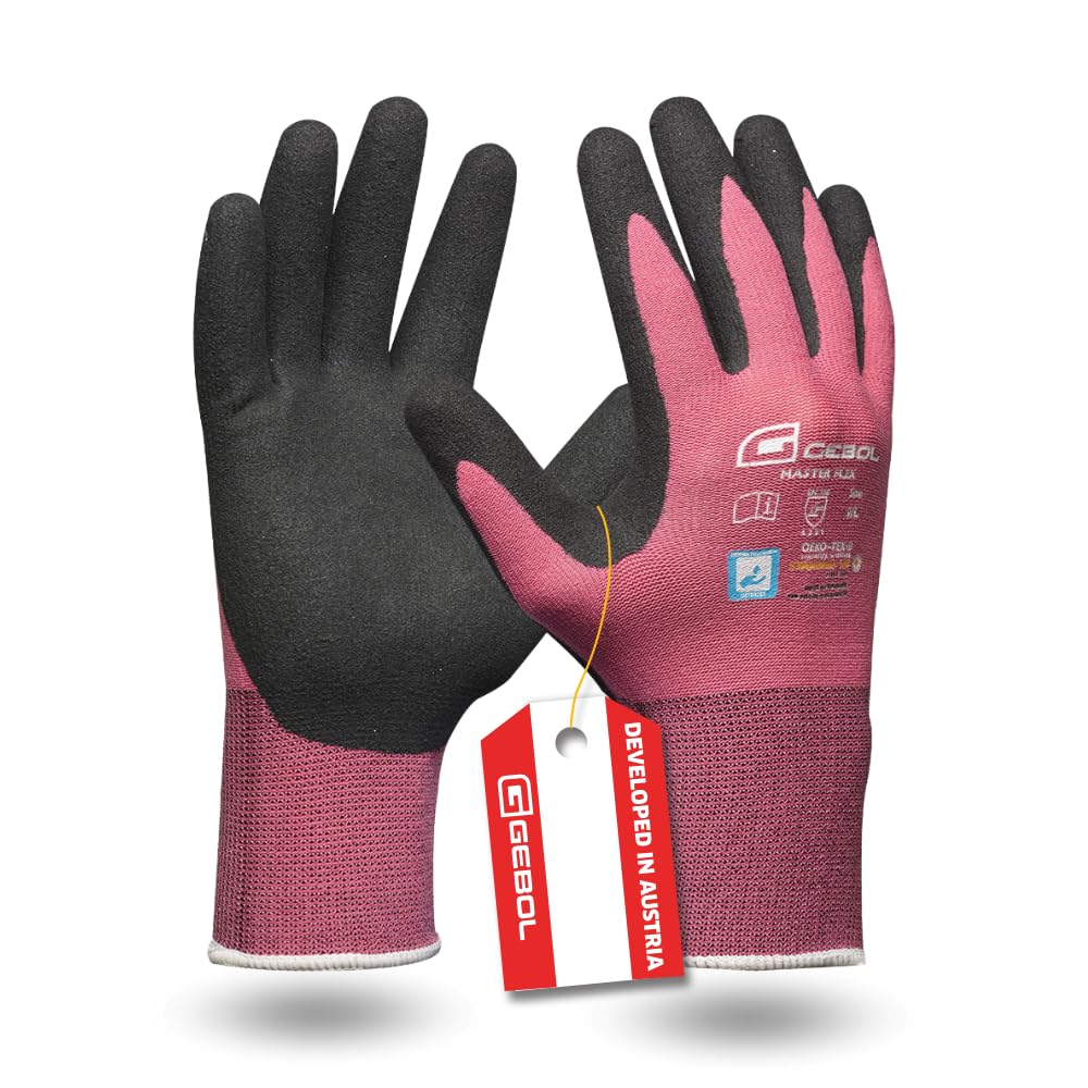 Gebol Master Flex Lady, 1 Paar Arbeitshandschuhe Damen, Nitril-beschichtete Montagehandschuhe mit starkem Grip, dermatologisch detestet, ideal für Präzisionsarbeiten, Gr. S (Gr.7), Rosa