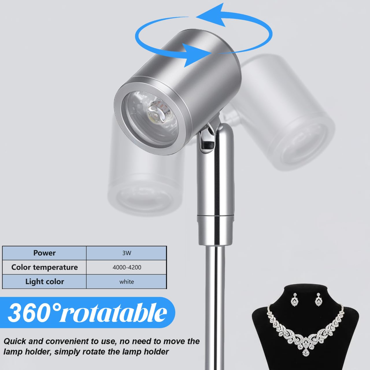 PRETYZOOM Spot Led RéGlable Pour Vitrine Bijoux 8.46X1.18X0.91 Pouces LumièRe Naturelle 4000-4200K Petit Projecteur Led Portable Pour ÉClairage IntéRieur Cabinet Bijoux