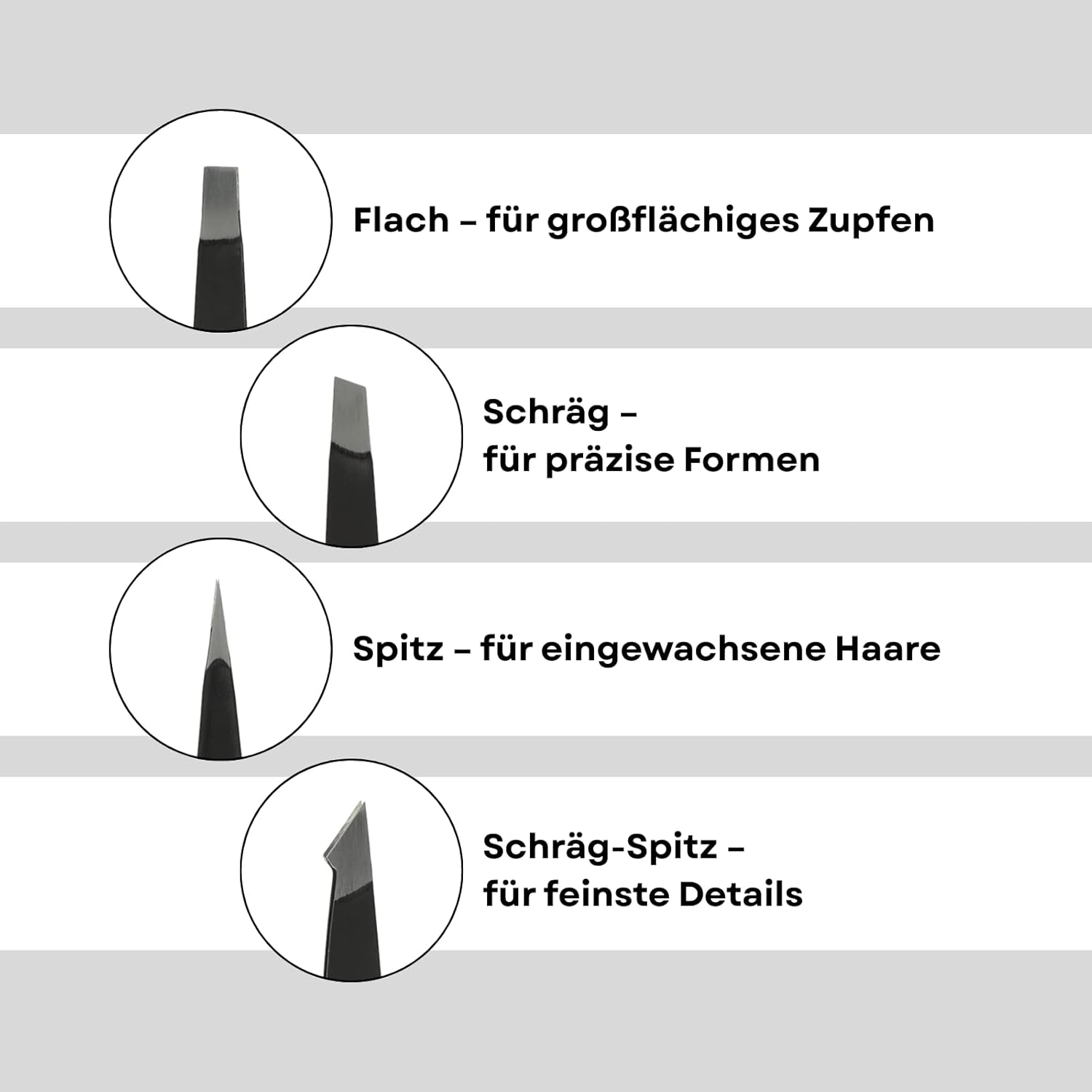 Clauss Eyebrow Set with 4 Tweezers | Four Piece Tweezer Set for Eyebrows and Eyelashes | Stainless Steel Black Finish | Includes Storage Case | BC-S10040