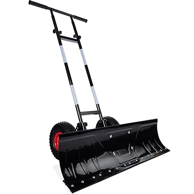 Best Choice Products 36in Galvanized Blade Heavy-Duty 2-Wheel Snow Pusher Hand Plow for Snow Removal w/Wheels, Adjustable Handle, Blade Angle - Black