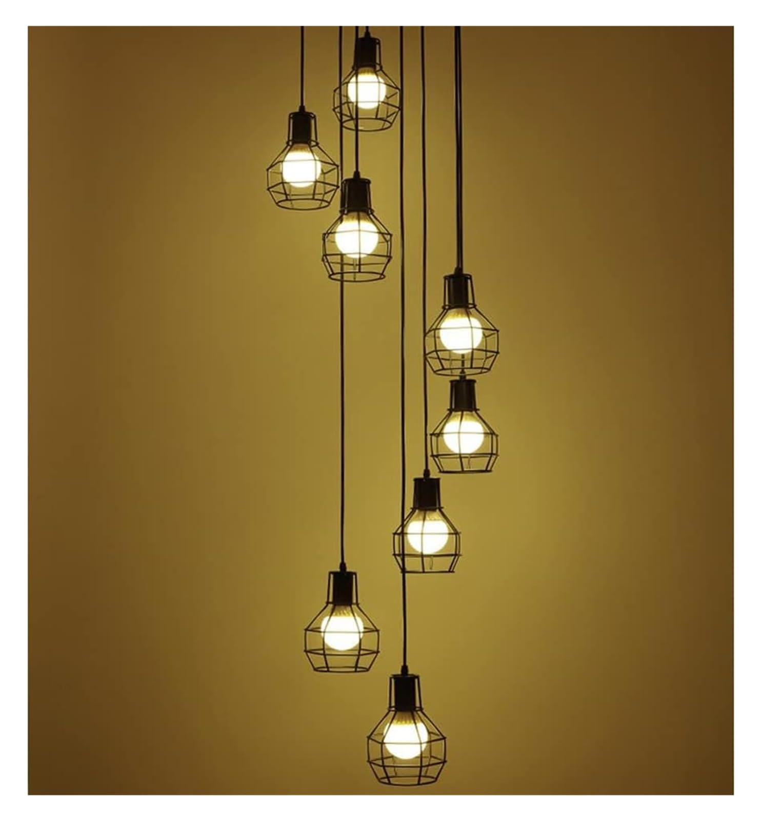 Żyrandole w stylu vintage industrialnym, lampa wisząca z kopułą, wysoki sufit, abażur w kształcie klatki dla ptaków, lampa sufitowa, długi żyrandol wiszący do przedpokoju, klatki s