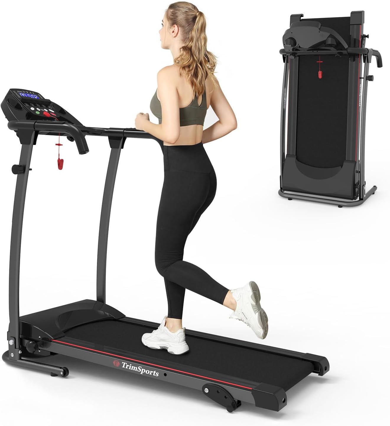 Portable Foldable Treadmill with Incline for Running and Walking, Treadmill with LCD Monitor, Fitness Exercise Machine for Home & Office, 220 lbs Weight Capacity