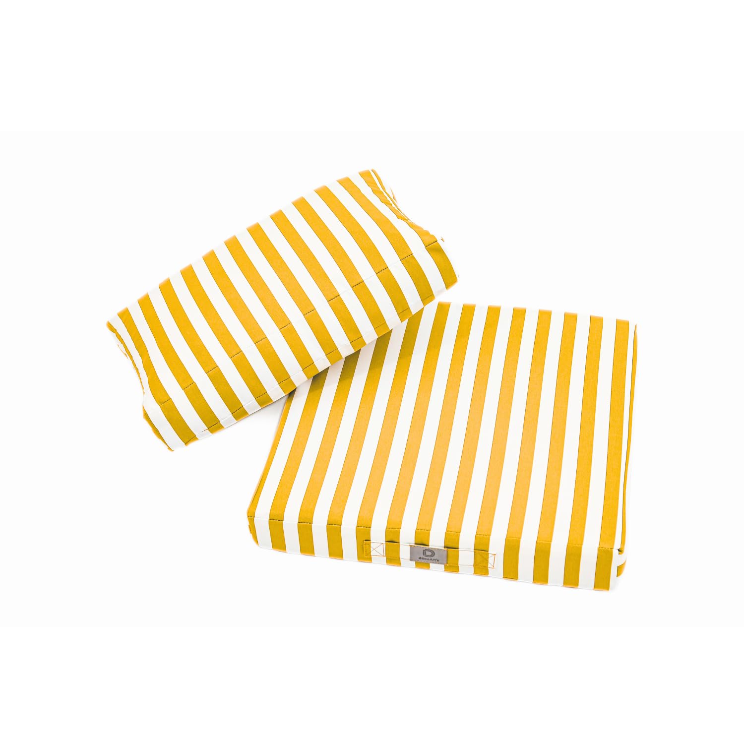 Déco Arts — Set de 2 Cojines Desenfundables Sofá Jardín 60x50 — Asiento 60x50 + Respaldo 60x35 cm — Impermeable Anti-UV — Repuesto Muebles Jardín Terraza Balcón Porche — A Rayas Amarillas