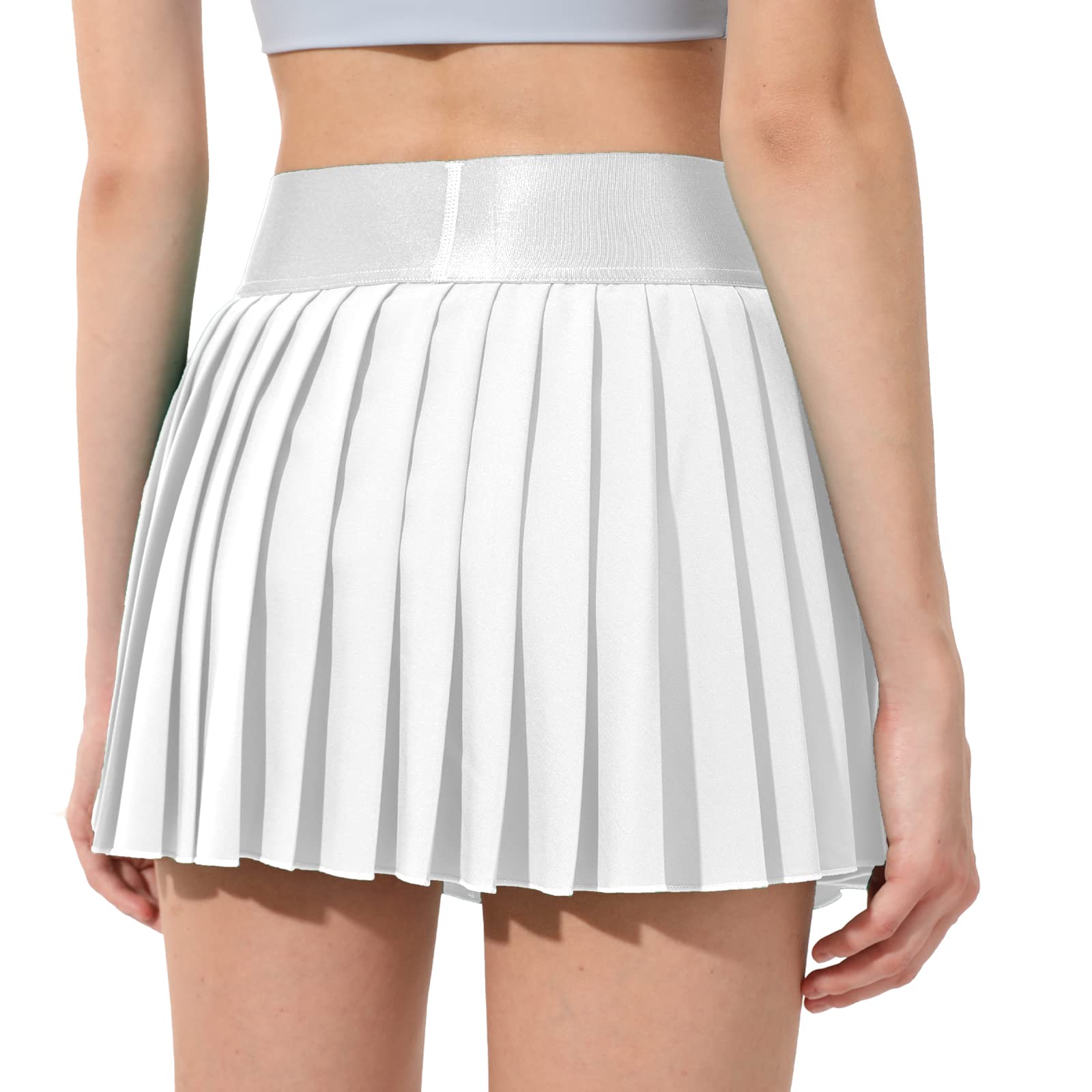 Falda de tenis plisada para mujer, pantalones cortos integrados, faldas deportivas atléticas de cintura alta, con bolsillos, holgada, casual, Blanco, Medium