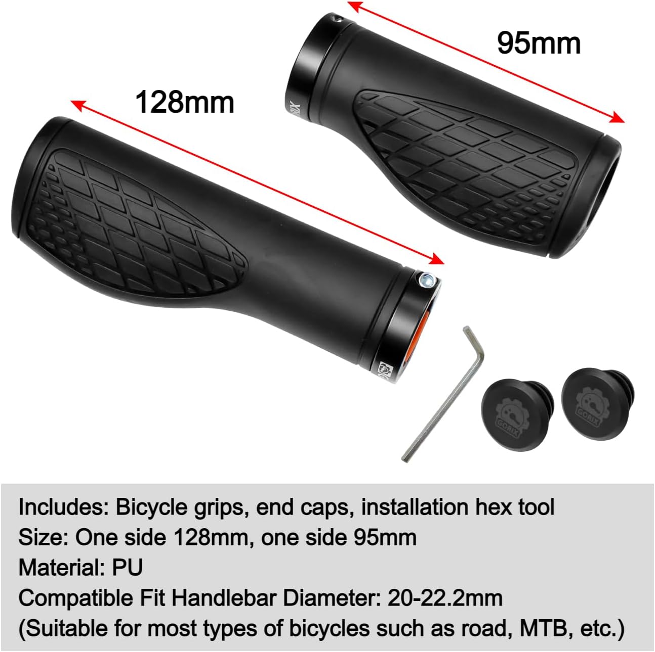 GORIX Bike Ergo Grips Bar End Cycle Lock On Handlebar Mountain Bicycle MTB [95mmｘ95mm・128mmｘ95mm](GX-AGOO)