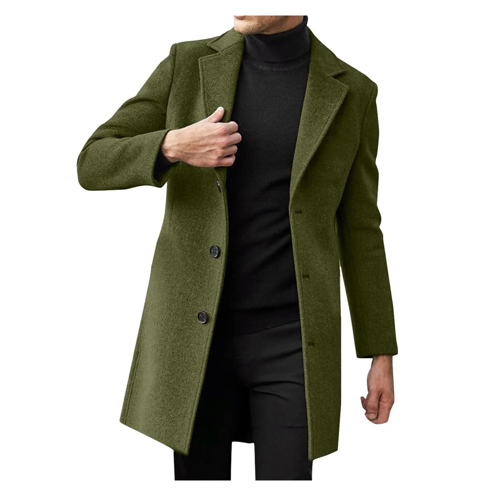 SIYAN Mantel Herren a Wollmantel Elegant Wintermantel Trenchcoat Freizeit Übergangsmantel Slim Fit Herren-Mäntel Mit Taschen Herrenmantel Winterjacke M - 4XL(Green,XL)