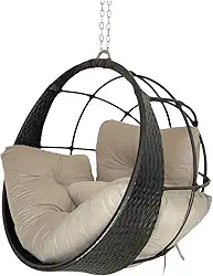 Cadeira de Balanço Suspenso Poltrona Ninho de Aluminio (Preto - Bege)