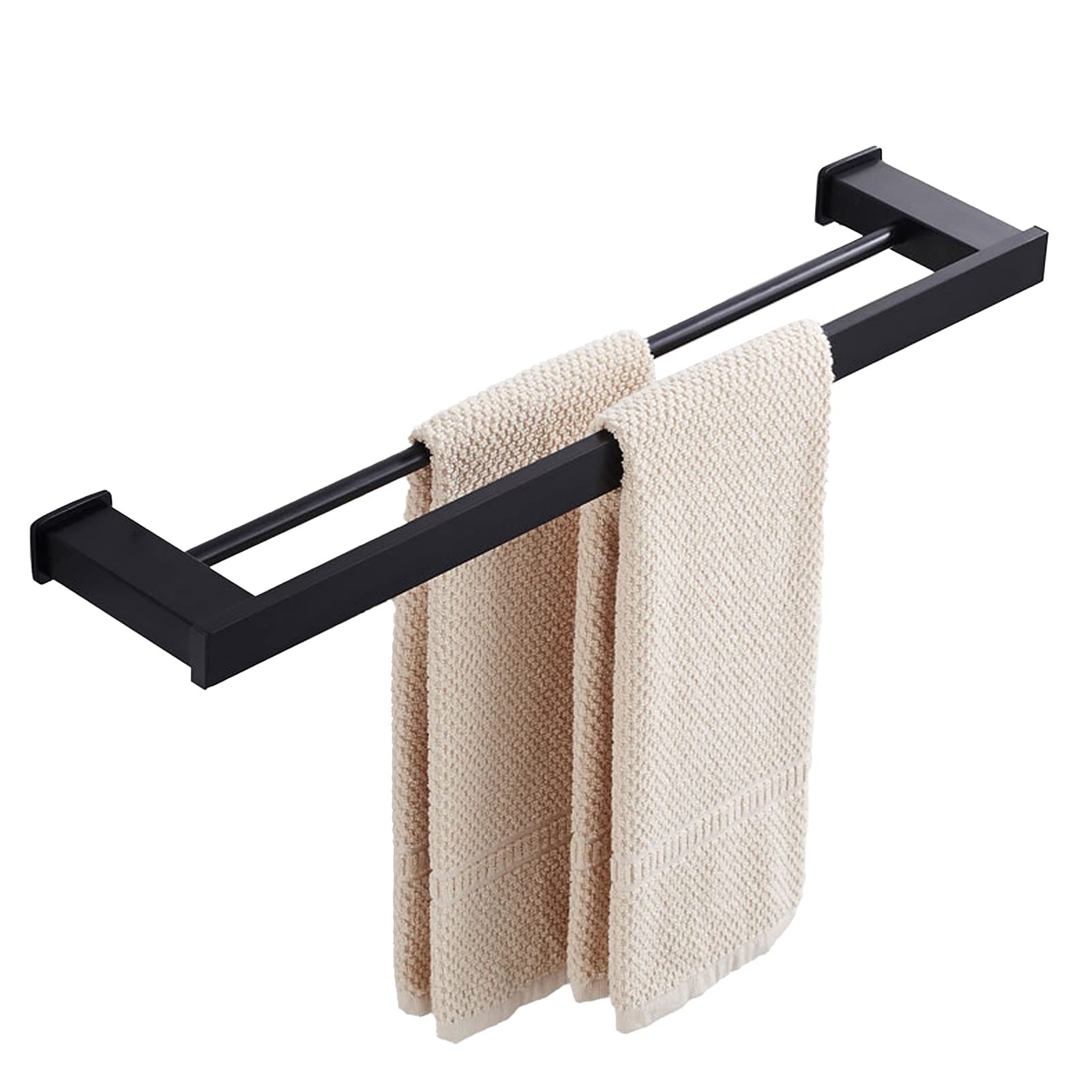 ASDFGHJL Towel Rack Stainless Steel Towel Rail Wall Mounted Bath Double Square Accessories Aluminum Black Finish Space Saving Rustproof Sturdy Stability Durable Towe Organizer Shelf/60 cm